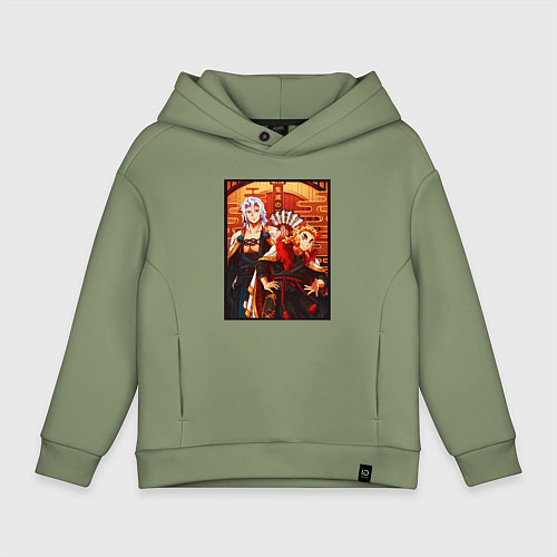 Детское худи оверсайз Тенген и Ренгоку красивые - Клинок рассекающий дем / Авокадо – фото 1