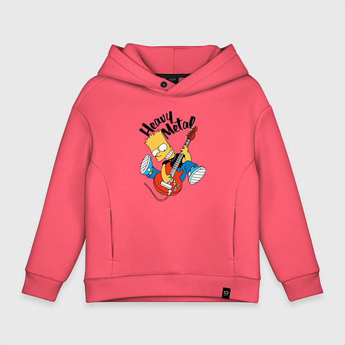 Детское худи оверсайз Барт Симпсон - гитарист - heavy metal / Коралловый – фото 1