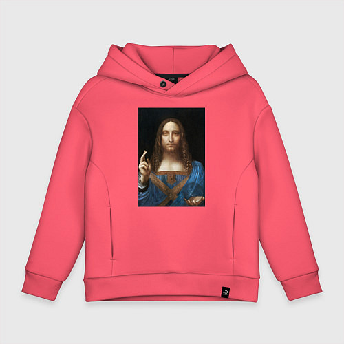 Детское худи оверсайз Спаситель мира Леонардо Да Винчи около 1500 / Коралловый – фото 1