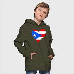 Толстовка оверсайз детская Сердце - Пуэрто-Рико, цвет: хаки — фото 2