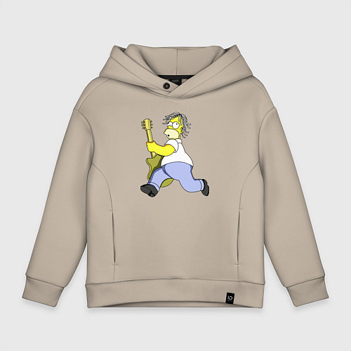 Детское худи оверсайз Гомер Симпсон - крутой рок гитарист / Миндальный – фото 1