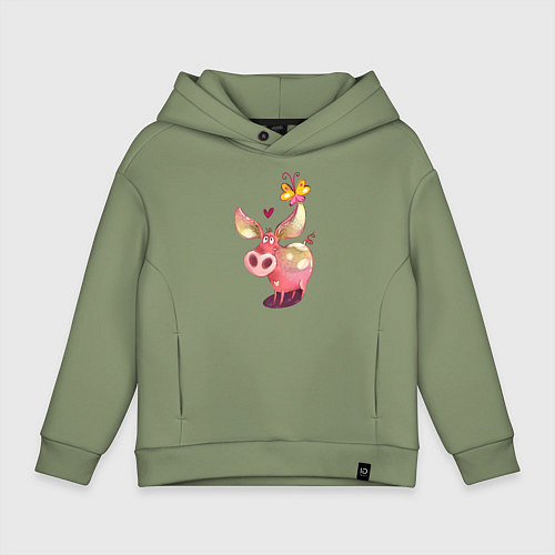 Детское худи оверсайз Свинка с бабочкой / Авокадо – фото 1