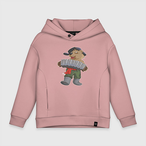 Детское худи оверсайз Медведь играет на гармошке / Пыльно-розовый – фото 1