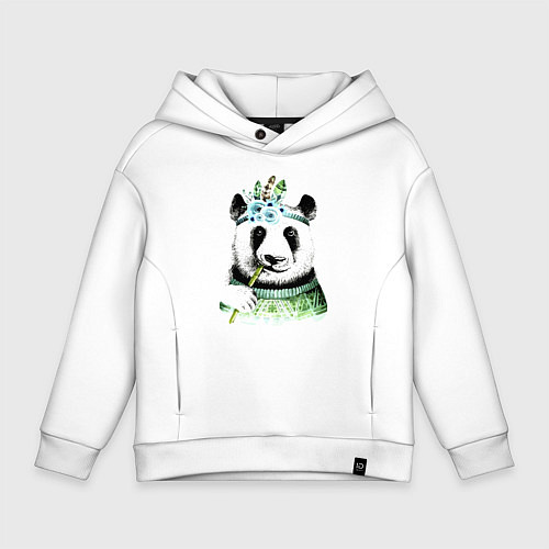 Детское худи оверсайз Прикольный панда жующий стебель бамбука / Белый – фото 1