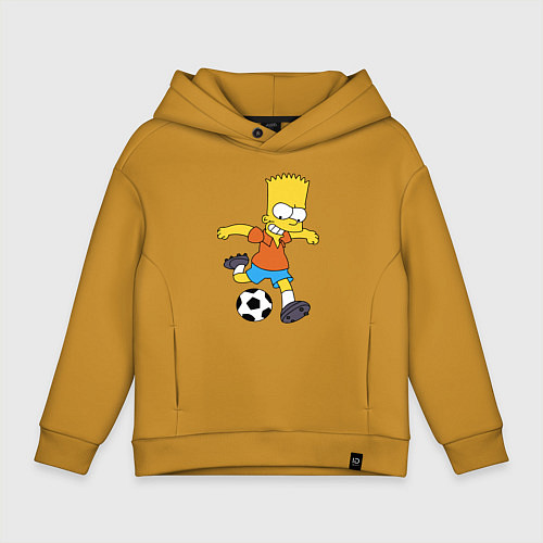 Детское худи оверсайз Барт Симпсон бьёт по футбольному мячу / Горчичный – фото 1