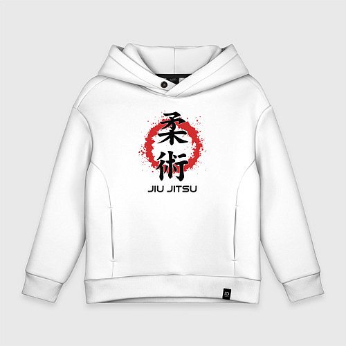 Детское худи оверсайз Jiu jitsu red splashes logo / Белый – фото 1