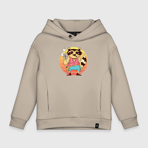 Детское худи оверсайз Енот с револьвером / Миндальный – фото 1
