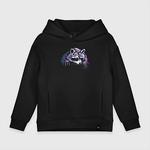 Детское худи оверсайз Енот с повязкой на глазу / Черный – фото 1