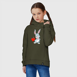 Толстовка оверсайз детская Влюблённый кролик, цвет: хаки — фото 2