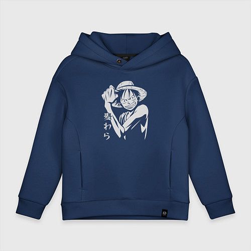 Детское худи оверсайз Луффи соломенная шляпа / Тёмно-синий – фото 1