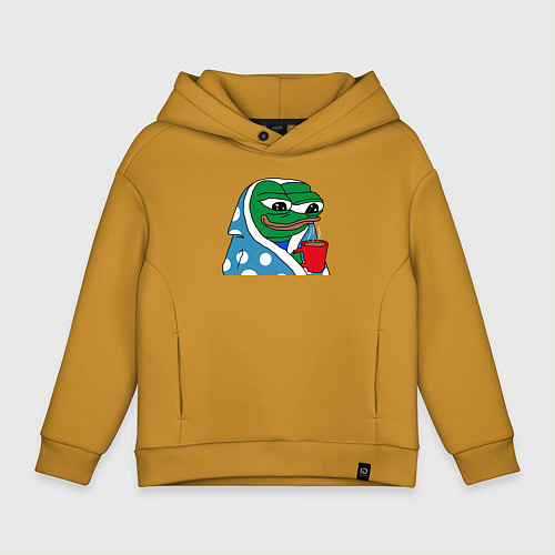 Детское худи оверсайз Frog Pepe мем / Горчичный – фото 1