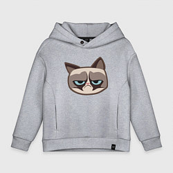 Толстовка оверсайз детская Мем недовольный кот, цвет: меланж