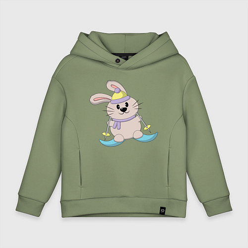 Детское худи оверсайз Кролик - лыжник / Авокадо – фото 1