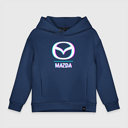 Толстовка оверсайз детская Значок Mazda в стиле glitch, цвет: тёмно-синий