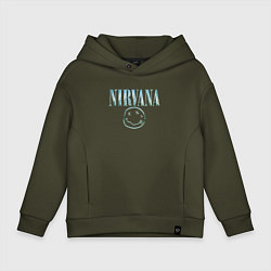 Толстовка оверсайз детская Nirvana - смайлик, цвет: хаки