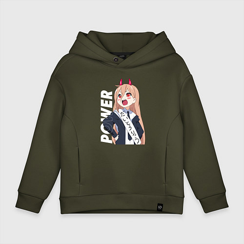 Детское худи оверсайз Power Человек бензопила / Хаки – фото 1