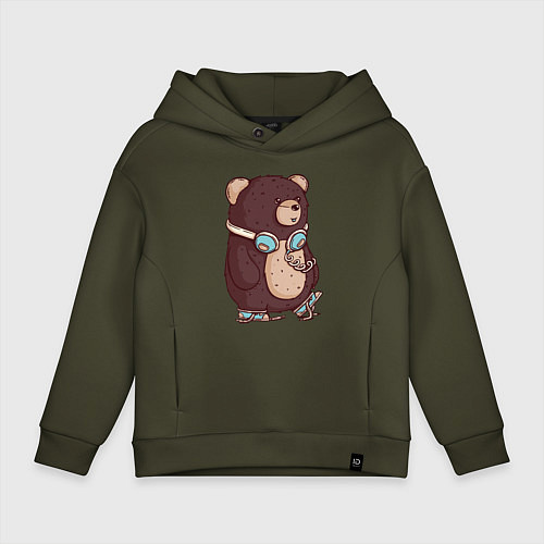 Детское худи оверсайз Walking bear / Хаки – фото 1