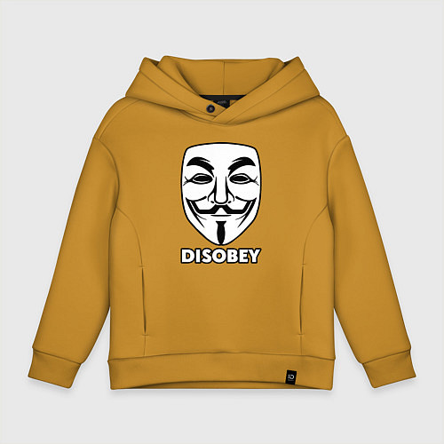 Детское худи оверсайз Guy Fawkes - disobey / Горчичный – фото 1