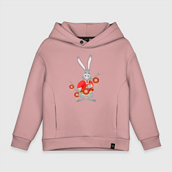 Толстовка оверсайз детская Черный водяной кролик в красной рубахе, цвет: пыльно-розовый