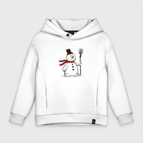 Детское худи оверсайз Новогодний снеговик с метлой / Белый – фото 1