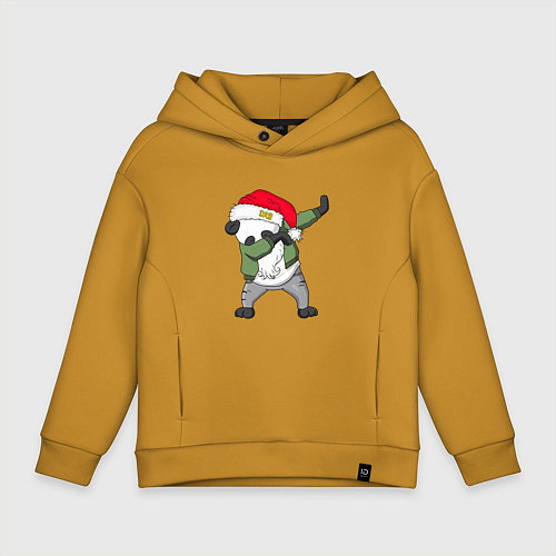 Детское худи оверсайз Панда Дед Мороз / Горчичный – фото 1