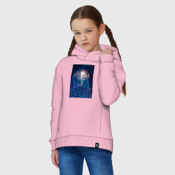 Толстовка оверсайз детская Объемная иллюстрация из бумаги лес и олень на сине, цвет: светло-розовый — фото 2