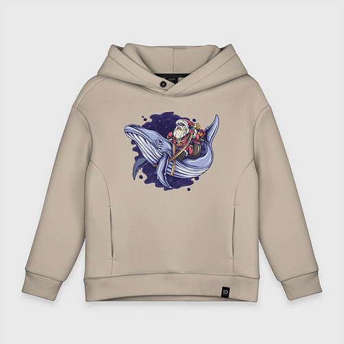 Детское худи оверсайз Санта и кит / Миндальный – фото 1