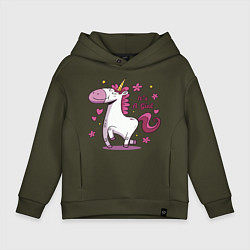 Толстовка оверсайз детская Girl unicorn, цвет: хаки
