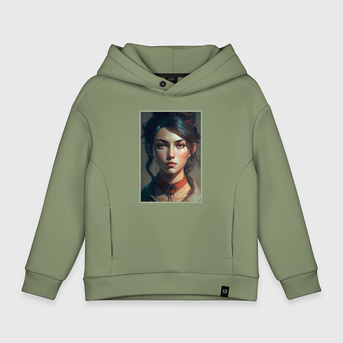 Детское худи оверсайз Девушка с темными волосами / Авокадо – фото 1