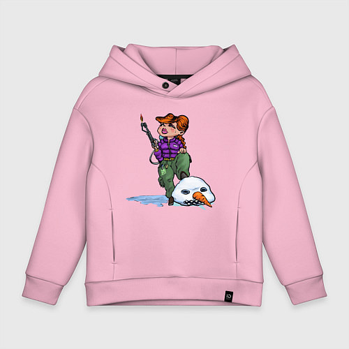Детское худи оверсайз Убийца Снеговиков - девушка с огнемётом / Светло-розовый – фото 1