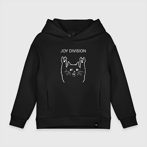 Детское худи оверсайз Joy Division рок кот / Черный – фото 1