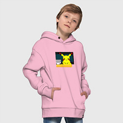 Толстовка оверсайз детская Пикачу программист 8bit, цвет: светло-розовый — фото 2