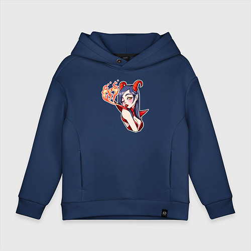 Детское худи оверсайз Дьяволица - огненная любовь / Тёмно-синий – фото 1