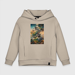 Толстовка оверсайз детская Фантастический пейзаж, цвет: миндальный