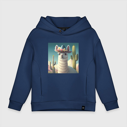 Детское худи оверсайз Лама в шляпе / Тёмно-синий – фото 1