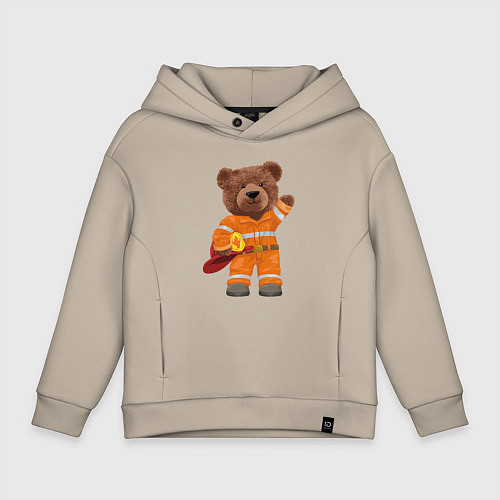 Детское худи оверсайз Пожарный медведь / Миндальный – фото 1