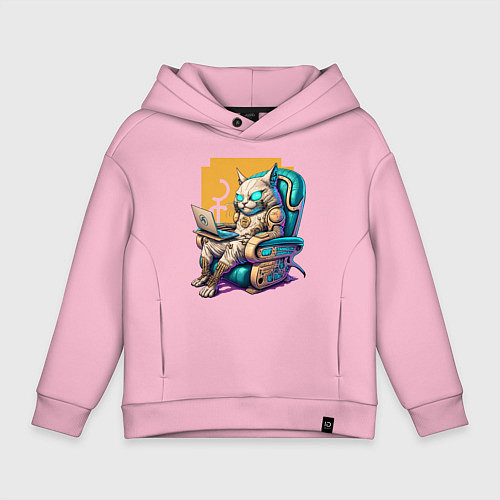 Детское худи оверсайз Кот геймер в кресле / Светло-розовый – фото 1