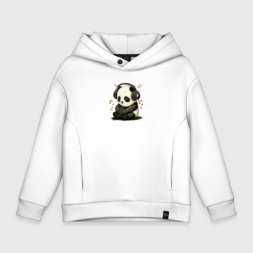 Детское худи оверсайз Милая панда слушает музыку / Белый – фото 1