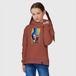 Толстовка оверсайз детская Мардж Симпсон с кошкой - нейросеть - art, цвет: кирпичный — фото 2