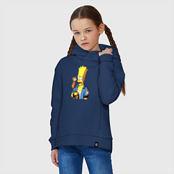 Толстовка оверсайз детская Барт Симпсон и Снежок - нейросеть, цвет: тёмно-синий — фото 2