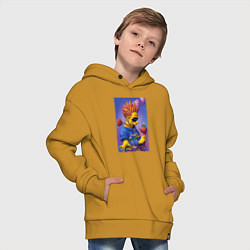 Толстовка оверсайз детская Bart Simpson - нейросеть - сюрреализм, цвет: горчичный — фото 2