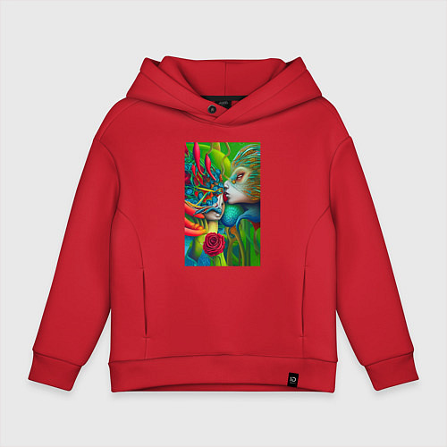 Детское худи оверсайз Поцелуй - нейросеть - art / Красный – фото 1