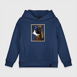 Толстовка оверсайз детская Кошечка с жемчужной сережкой Ян Вермеер, цвет: тёмно-синий