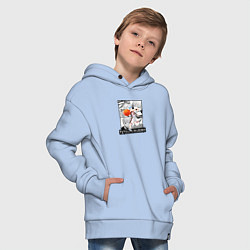 Толстовка оверсайз детская Тэцуя Куроко на фоне манги, цвет: мягкое небо — фото 2