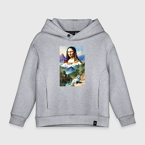 Детское худи оверсайз Джоконда и её любимый дракончик - акварель / Меланж – фото 1