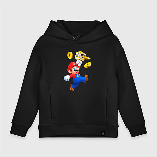 Детское худи оверсайз Марио сбивает монетки / Черный – фото 1