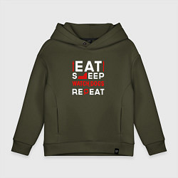 Толстовка оверсайз детская Надпись eat sleep Watch Dogs repeat, цвет: хаки