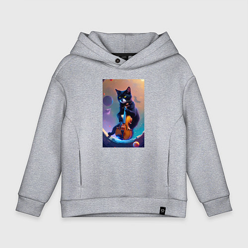 Детское худи оверсайз Кот со скрипкой в космосе / Меланж – фото 1