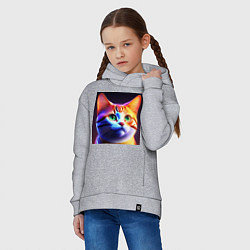 Толстовка оверсайз детская Милый котик с большими глазами, цвет: меланж — фото 2