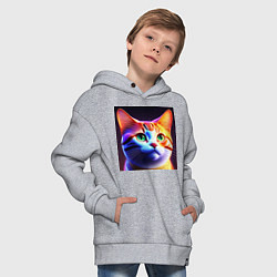 Толстовка оверсайз детская Милый котик с большими глазами, цвет: меланж — фото 2